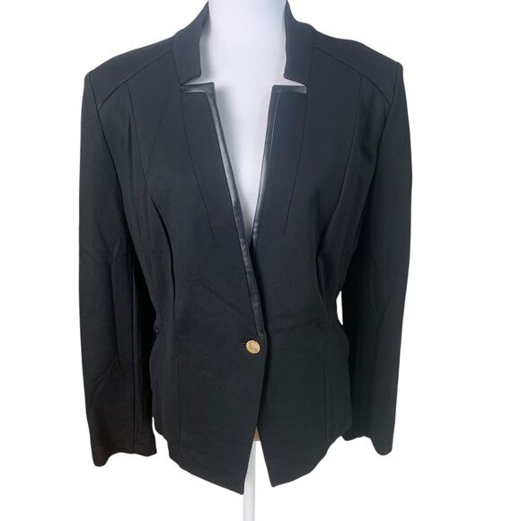 Anne Klein Jackets & Blazers - Anne Klein Size XL Women's Gold Button Blazer Jacket Black Leather Trim Career